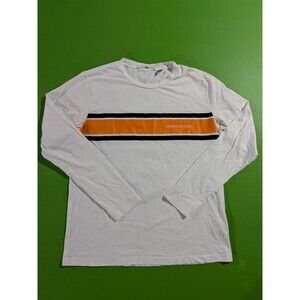 Calvin Klein Jeans Retro Horizontal Stripe Long Sleeve Tee Shirt Lg White Orange
